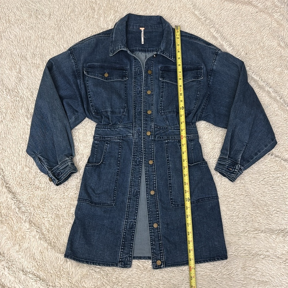 Free People Dark Wash Denim Long Sleeve Botton-Front Mini Dress  size XS - Picture 8 of 16